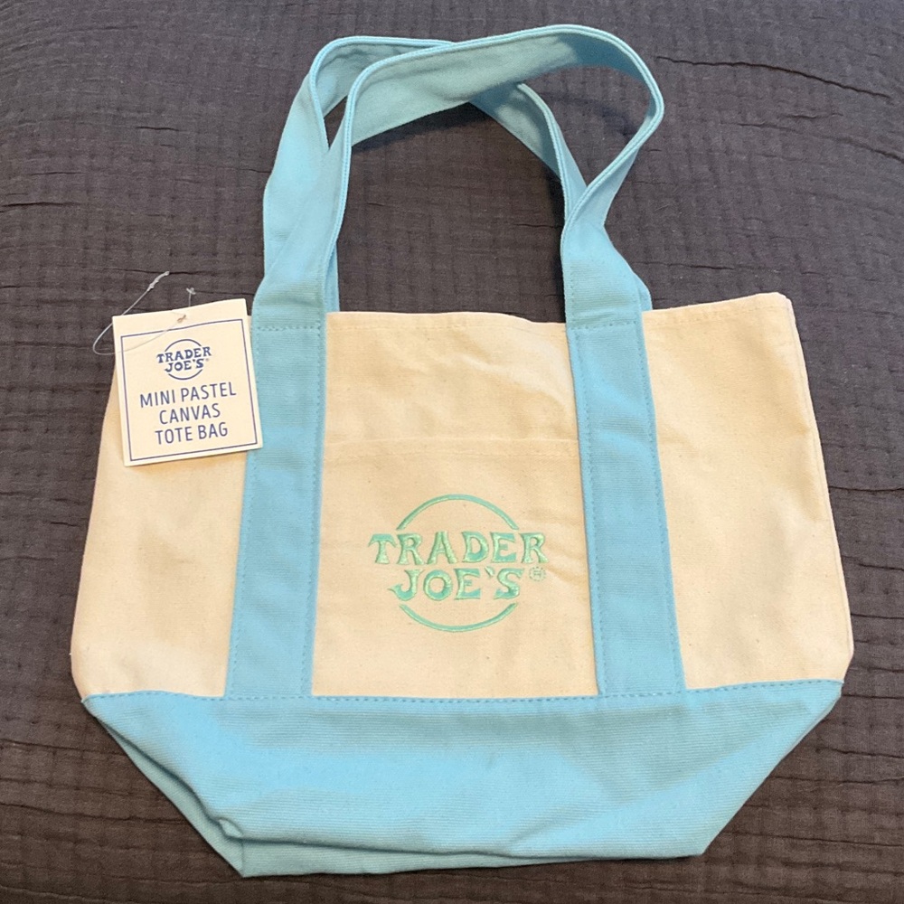 Trader Joe’s Pastel Blue and Green Logo Mini Canvas Tote Bag
